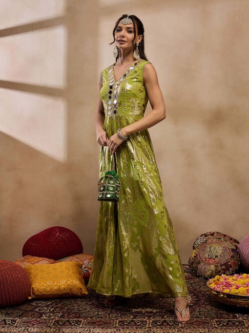 Mabish By Sonal Jain Olive Jacquard Jumpsuits