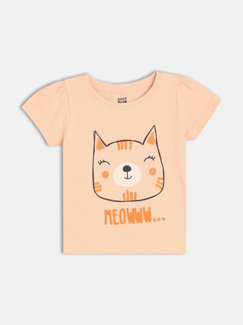 MINIKLUB Girls Peach Cotton Printed Knit Top