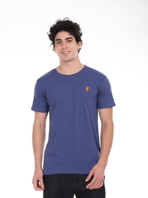 Masculino Latino Indigo Blue Cotton Regular Fit T-Shirt-picture-44