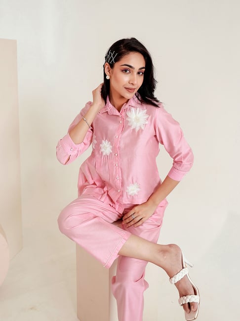 Buy Kaftanize Pink Cotton Regular Fit Co-Ord Set for Womens Online