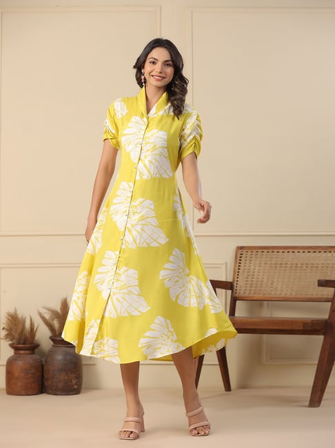 Buy Kaftanize Yellow Silk Regular Fit Printed Casual Dress for Womens  Online @ Tata CLiQ Luxury