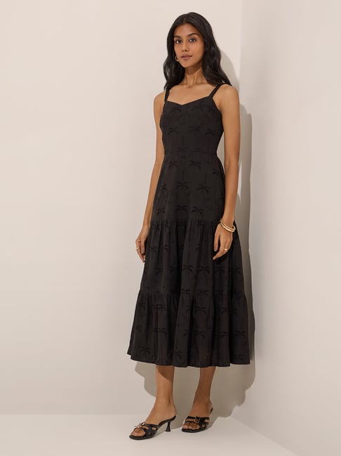 LOV by Westside Black Embroidered Tiered Cotton Dress