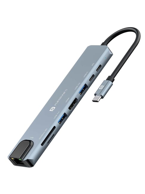 Portronics Grey Mport 8 USB-C Hub (8-in-1) with 4K 30Hz HDMI