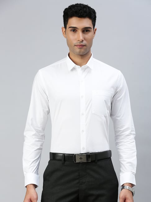 Ramraj White Cotton Regular fit Solid Formal Shirt