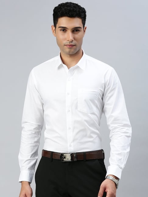 Ramraj White Cotton Regular fit Solid Formal Shirt