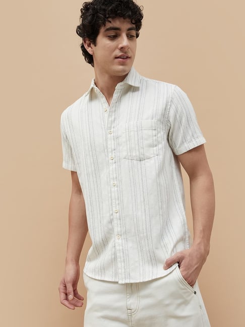 Fame Forever By Lifestyle Off White Regular Fit Striped Shirt-picture-32