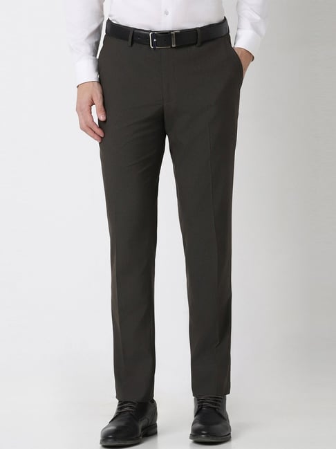 Peter England Brown Slim Fit Self Pattern Trousers-picture-40