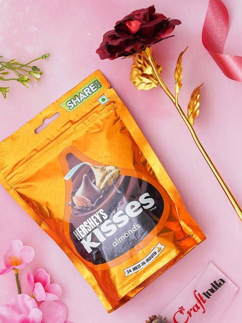 eCraftIndia Red & Golden Rose & Hershey'S Kisses Almonds Chocolate Combo-picture-17