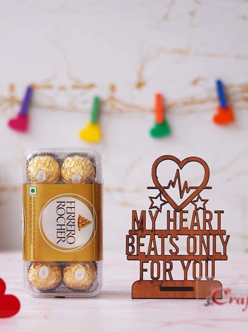 eCraftIndia Wooden My Heart Beats Only For You Showpiece & Ferrero Rocher Chocolates (8 Pcs)-picture-25