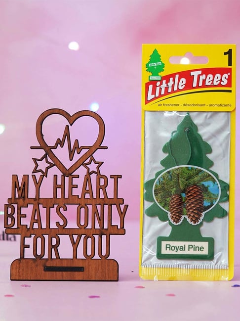 eCraftIndia Wooden My Heart Beats Only For You Showpiece & Little Trees Air Freshener Royal Pine-picture-27