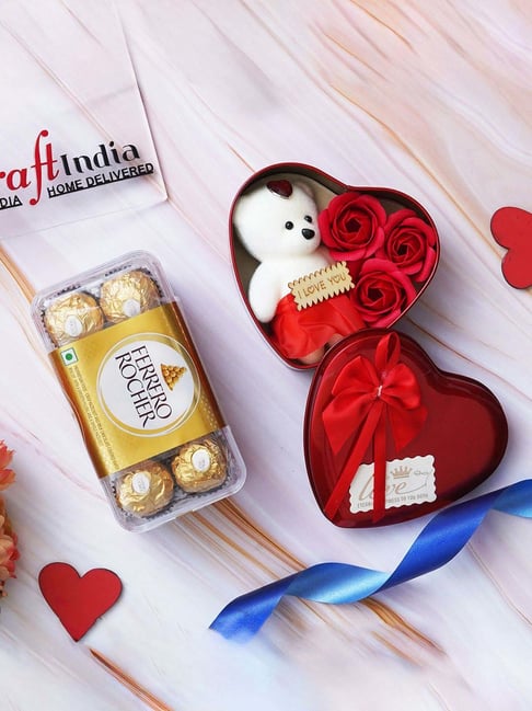eCraftIndia Red Metal Heart Shaped Gift Box & Ferrero Rocher Chocolates (8 Pcs)-picture-29