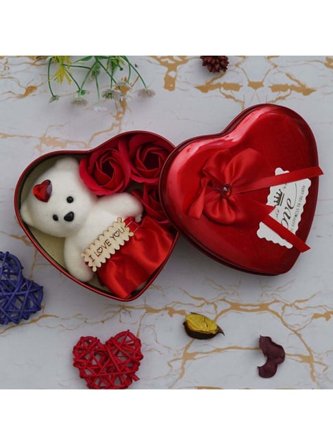 eCraftIndia Red Metal Heart Shaped Gift Box & Little Trees Air Freshener Black Ice-picture-14