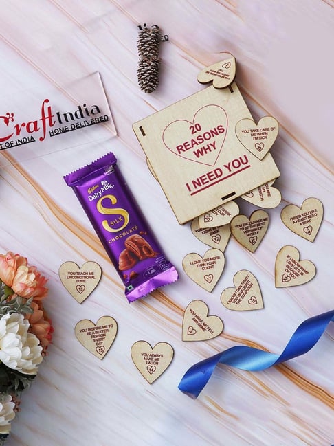 eCraftIndia Wooden 20 Reasons Why I Need You Gift Box & Cadbury Dairy Milk Silk Chocolate-picture-27