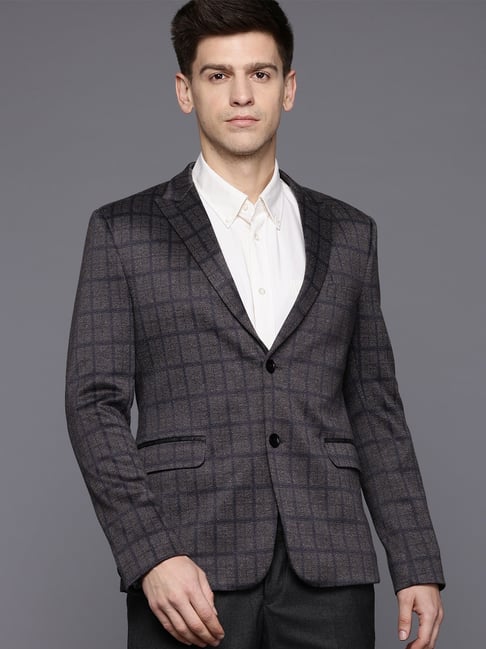 ESSAS Club Grey Slim Fit Checked Single-Breasted Blazer
