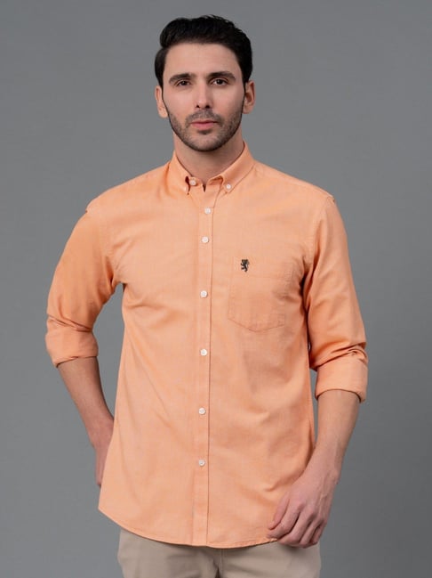 Red Tape Peach Cotton Regular Fit Shirt