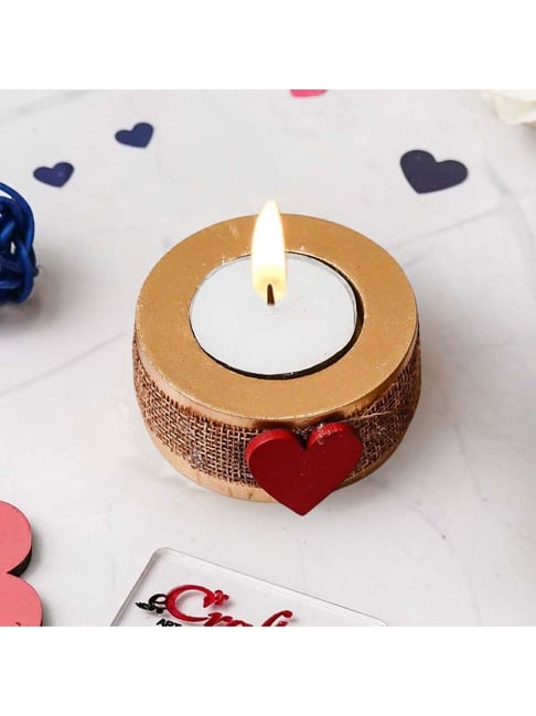 eCraftIndia Brown & Red Wooden Round Heart Tea Light Candle Holders - Set of 12-picture-30