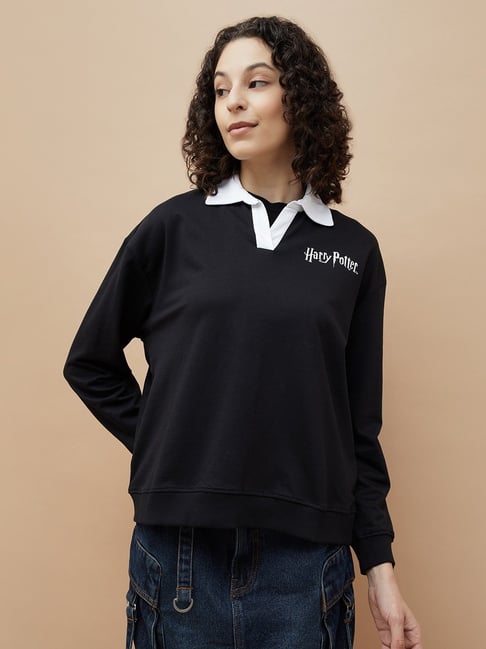 Buy Ginger by Lifestyle Black Shirt Collar Sweatshirt for Women