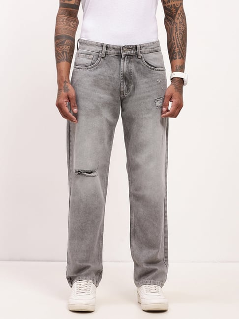 showoffff Showoff Grey Straight Fit Distressed Jeans-picture-37
