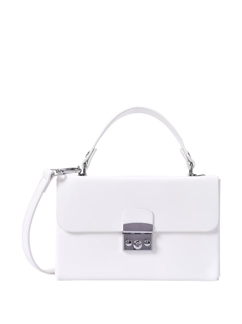 Lino Perros White Solid Medium Satchel Handbag-image-17