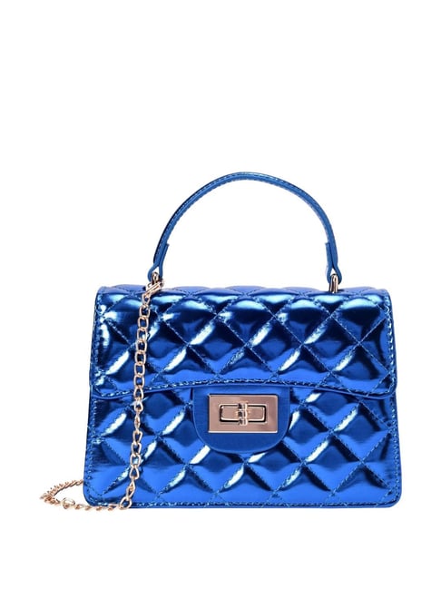 Lino Perros BlueQuilted Medium Satchel Handbag-image-11