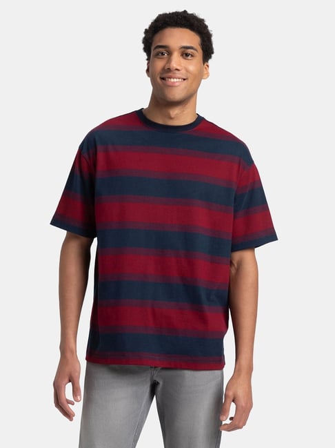 Jockey UM24 Men's Super Combed Cotton Rich Striped Oversized T-Shirt