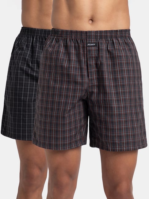Jockey 1223 Men's Super Combed Mercerized Cotton Woven Checkered Boxer Shorts (Pack of 2)
