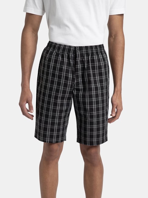 Jockey Black Cotton Regular Fit Checks Shorts-picture-22