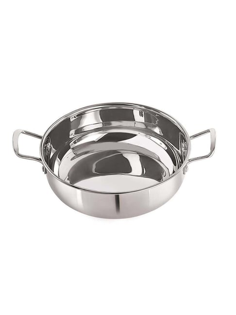 Nirlon Silver Stainless Steel 18 cm Induction Base Kadhai Without Lid (1100ml)