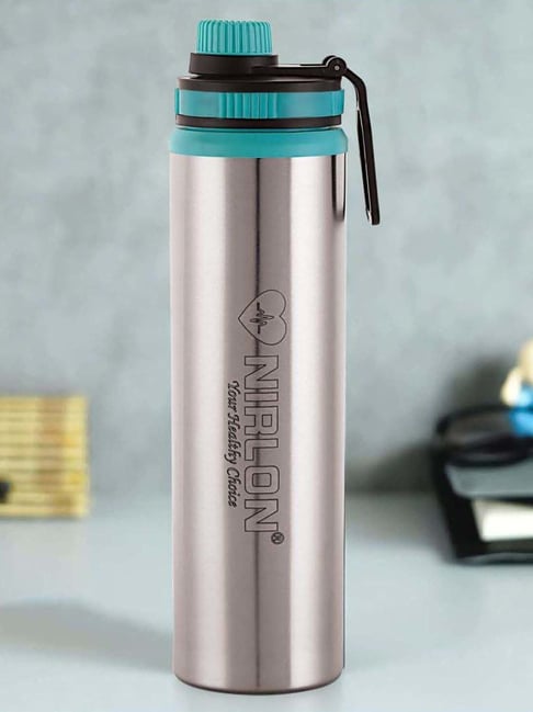 Nirlon Eco Star Silver & Blue Stainless Steel Water Bottle (900ml)