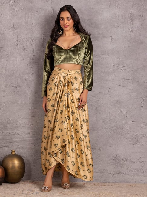 Sew You Green Velvet Flaired Fit Skirt Set - Main Image
