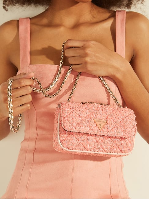 Guess Cessily Tweed Mini Crossbody Guess Coral Quilted Cessily