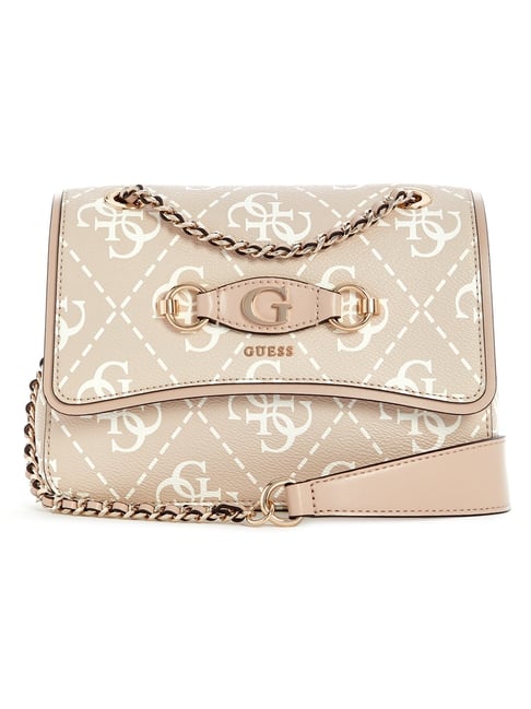 Guess Sand Logo Printed Izzy Convertible Crossbody Bag
