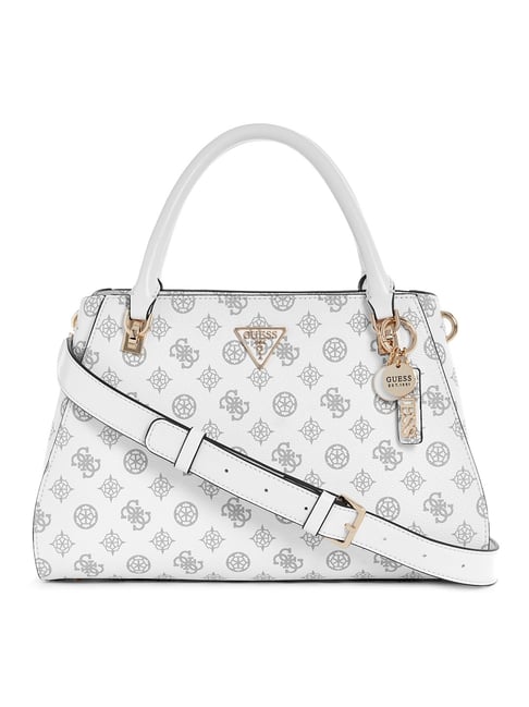 Guess White Logo Printed Noelle Luxury Satchel Bag