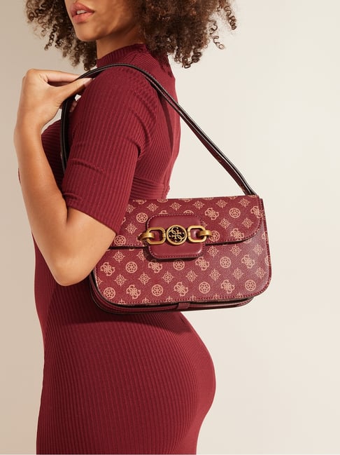 Guess Merlot Multi Printed Hensely Logo Shoulder Bag