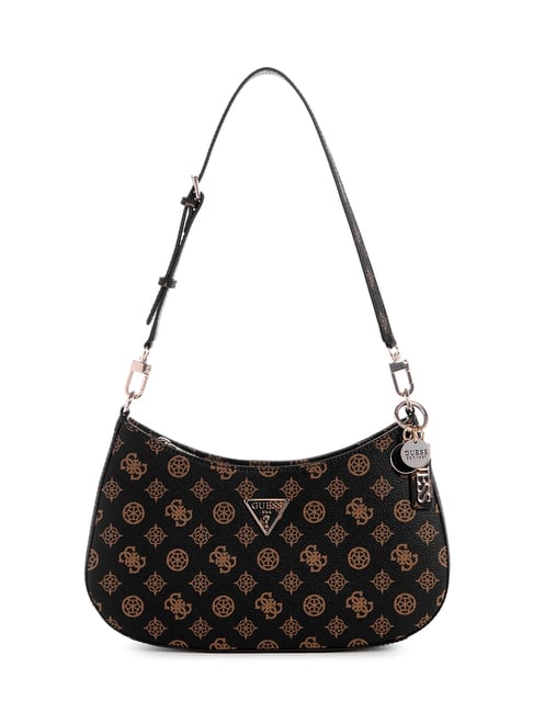Guess Mocha Logo Printed Noelle Top Zip Shoulder Bag