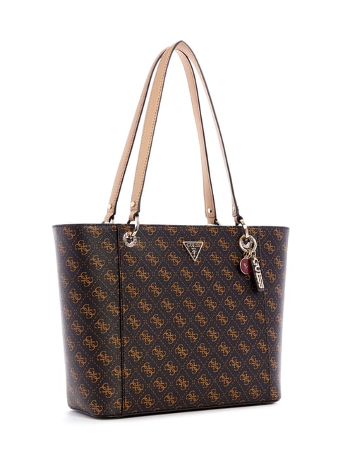 Guess Brown Logo Printed Noelle Elite Tote Bag