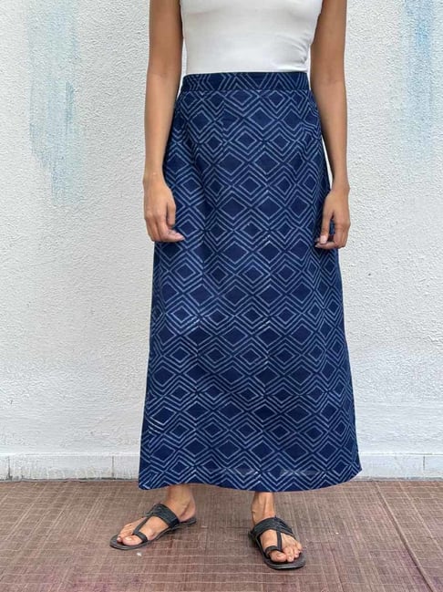 Chidiyaa Play With Indigo Indigo Bunting Blockprinted Cotton Skirt