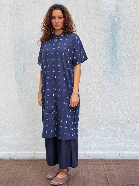 Chidiyaa Indigo Cotton Regular Fit Printed Kurti-picture-26
