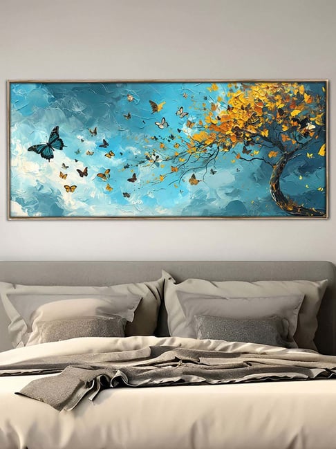 Art Street Blue Butterfly Tree Framed Canvas Painting-picture-18