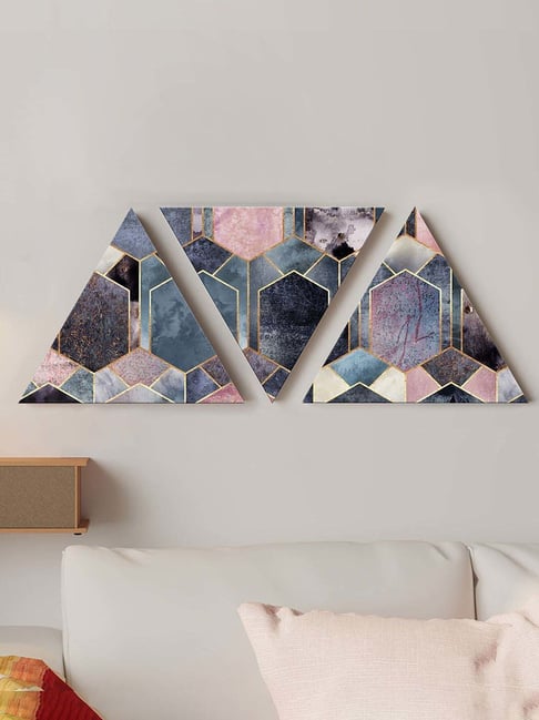 Art Street Multicolor Geometric Cube Triangle Stretched Canvas Painting - Set of 3-picture-27