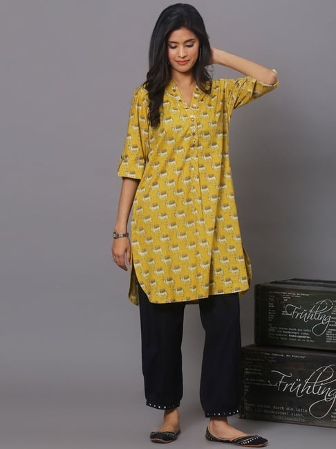 Spring Soul Yellow Cotton Straight Fit Printed Kurta-picture-17