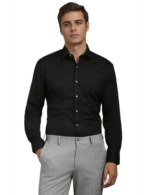Louis Philippe Black Cotton Regular Fit Self Pattern Shirt-picture-29