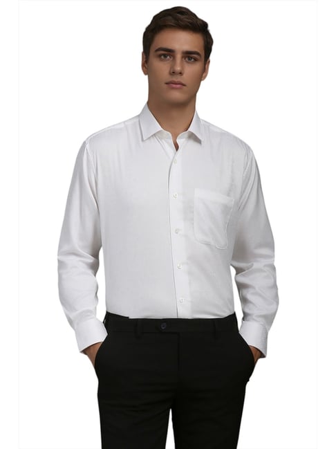 Louis Philippe White Cotton Regular Fit Self Pattern Shirt-picture-35