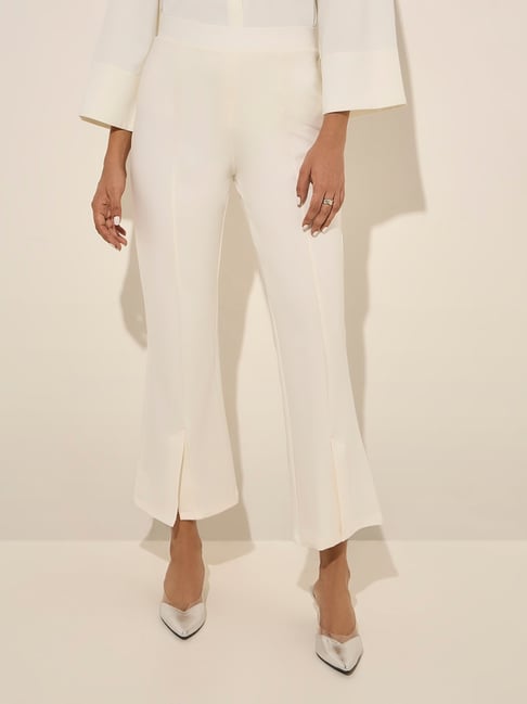Wardrobe by Westside Off-White Slit-Detailed High-Rise Bootcut