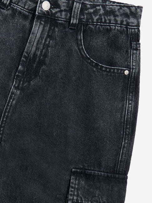 Y&F Kids by Westside Charcoal Cargo-Style High-Rise Jeans