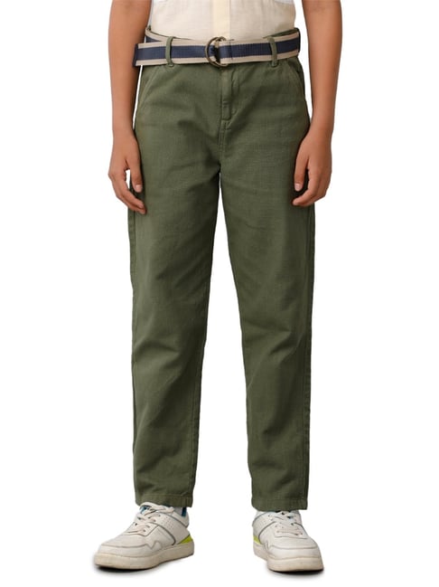 Under Fourteen Only Boys Green Cotton Solid Trousers-picture-38