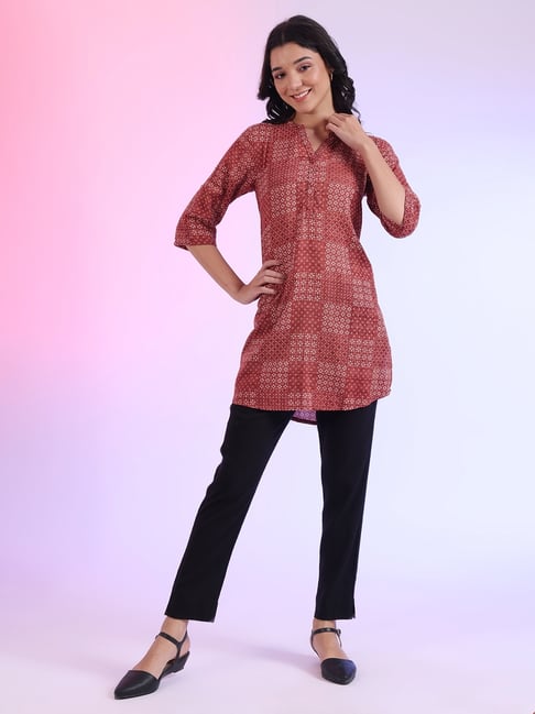 Aurelia Red Pure Cotton Geometric Kurti-picture-41