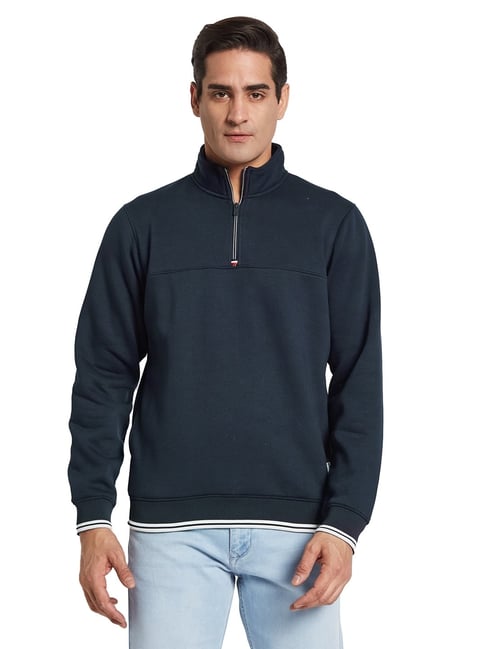 Octave Navy Blue Regular Fit Solid Sweatshirt