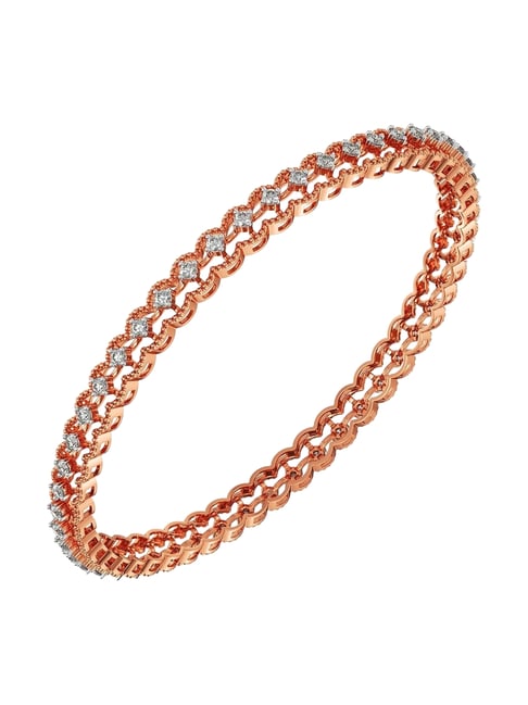 Joyalukkas 18k Rose Gold & Diamond Delicate Flower Textured Bangle