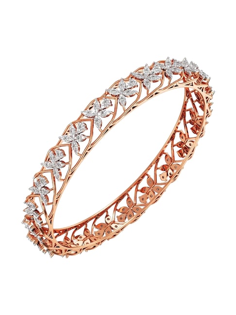 Joyalukkas 18k Rose Gold & Diamond Grand Gleaming Floral Bangle